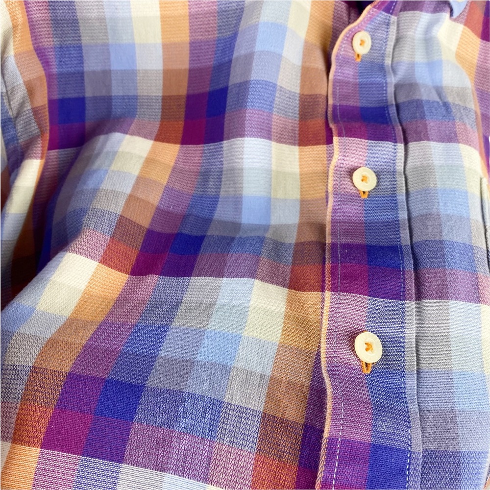 Alan Flusser Purple Plaid Button Down Shirt Size Medium - Picture 5 of 6